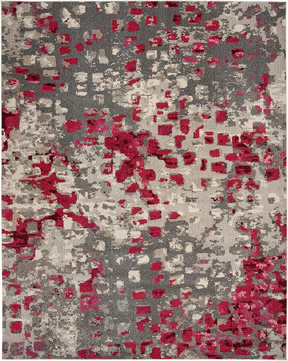SAFAVIEH Monaco Collection 9' x 12' GreyFuchsia MNC225R Boho Chic Abstract Watercolor Non-Shedding Living Room Bedroom Dining Home Office Area Rug