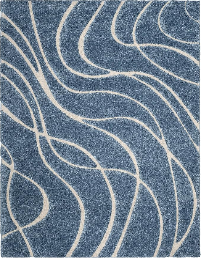 SAFAVIEH Florida Shag Collection Area Rug - 8' x 10', Light Blue & Cream, Non-Shedding & Easy Care, 1.2-inch Thick Ideal for High Traffic Areas in Living Room, Bedroom (SG471-6011)
