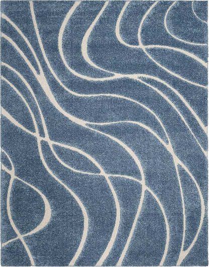 SAFAVIEH Florida Shag Collection Area Rug - 8'6" x 12', Light Blue & Cream, Non-Shedding & Easy Care, 1.2-inch Thick Ideal for High Traffic Areas in Living Room, Bedroom (SG471-6011)