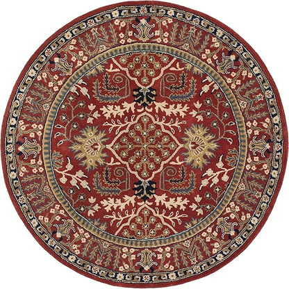 SAFAVIEH Antiquity Collection 6' Round Red / Multi AT64A Handmade Traditional Oriental Premium Wool Area Rug