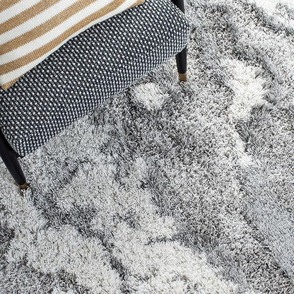 SAFAVIEH Horizon Shag Collection Area Rug - 11' Square, Grey/Ivory, Geometric Design, Ideal for High Traffic Areas in Living Room, Bedroom, Dining (HZN890F)