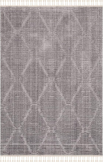 SAFAVIEH Marrakech Collection Area Rug - 5'3" x 7'6", Grey, Moroccan Boho Tribal Tassel Design, Non-Shedding & Easy Care, Ideal for High Traffic Areas in Living Room, Bedroom (MRK517F)