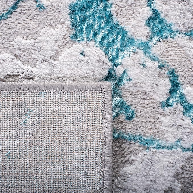 SAFAVIEH Amelia Collection Area Rug - 6'7" Square, Grey & Aqua, Modern Abstract Design, Non-Shedding & Easy Care, Ideal for High Traffic Areas in Living Room, Bedroom (ALA293H)