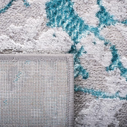 SAFAVIEH Amelia Collection Area Rug - 6'7" Square, Grey & Aqua, Modern Abstract Design, Non-Shedding & Easy Care, Ideal for High Traffic Areas in Living Room, Bedroom (ALA293H)