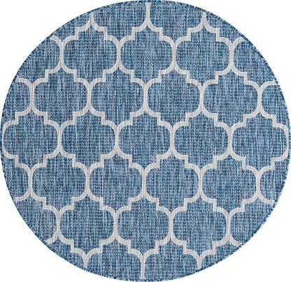 Unique Loom Trellis Collection Area Rug-Lattice Design, Moroccan Inspired for Indoor/Outdoor Décor, 5' 0" x 5' 0" Round, Navy Blue/Gray
