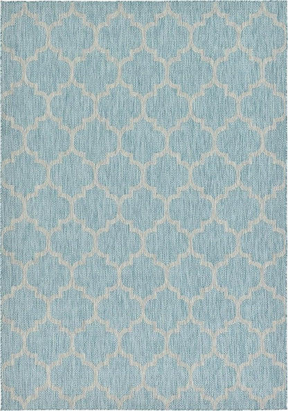 Unique Loom Outdoor Trellis Collection Area Rug (7' 1" x 10' Rectangle, Aquamarine/ Gray)