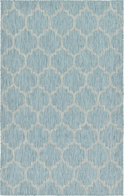 Unique Loom Outdoor Trellis Collection Area Rug (5' 1" x 8' Rectangle, Aquamarine/ Gray)