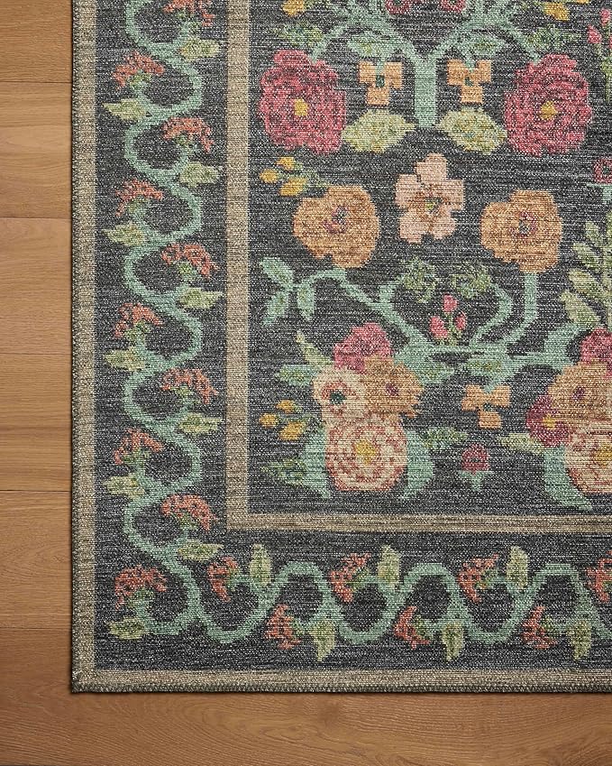 Loloi Rifle Paper Co. Rosa Collection RSA-01 Black 5'-0" x 7'-6" Area Rug