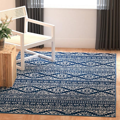 SAFAVIEH Tulum Collection Area Rug - 3' Square, Navy & Ivory, Moroccan Boho Tribal Design, Non-Shedding & Easy to Clean, Ideal for Entryway, Foyer, Accent Space, Bedroom (TUL272N)