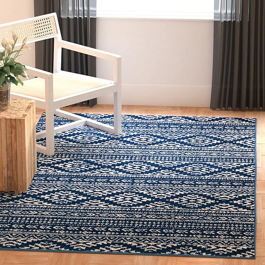 SAFAVIEH Area Rug 3x5 - Tulum Collection - Navy & Ivory, Moroccan Boho Tribal Design, Non-Shedding & Easy to Clean, Ideal for Entryway, Foyer, Accent Space, Bedroom (TUL272N)