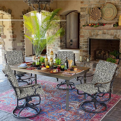 Arden Outdoor Dining Chair Cushion, 20 x 20, Rain-Proof, Fade Resistant, Black Aurora Damask