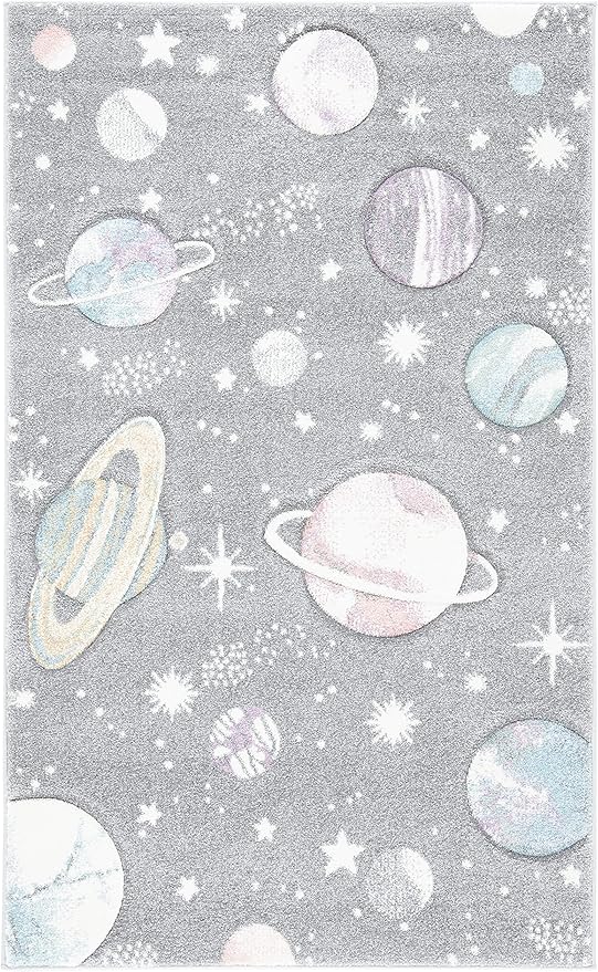 SAFAVIEH Carousel Kids Collection Accent Rug - 4' x 6', Grey & Lavender, Non-Shedding & Easy Care, Ideal for High Traffic Areas for Boys & Girls in Playroom, Nursery, Bedroom (CRK103F)
