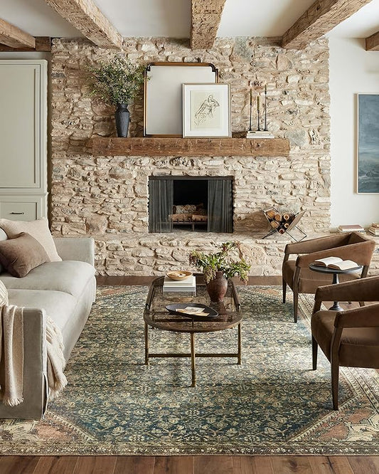 Loloi Magnolia Home by Joanna Gaines Banks Collection BAN-02 Denim/Clay 2'-3" x 3'-9" .13" Pile Height, Machine Washable, Accent Rug