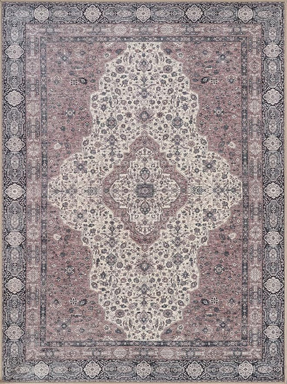Bloom Rugs Washable Non-Slip 4' x 6' Rug - Cream/Green Traditional Medallion Area Rug for Living Room, Bedroom, Dining Room, and Kitchen - Exact Size: 4' x 6'