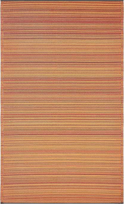 Fab Habitat Stripe Coastal Colorful Outdoor Rug - Waterproof, Crease-Free Fade Resistant, Reversible - Recycled Plastic - Patio Porch Balcony Deck Yard Garden - Cancun Terracotta - 5x8 ft