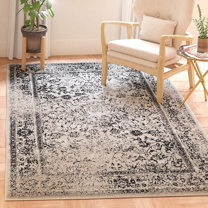 SAFAVIEH Adirondack Collection Area Rug - 5'1" x 7'6", Grey & Black, Distressed Vintage Floral Design, Non-Shedding & Easy to Clean, Ideal for Living Room, Bedroom, Dining Space (ADR109B)
