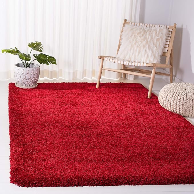 SAFAVIEH Milan Shag Collection Area Rug - 3' Square, Red, Solid Design, Non-Shedding & Easy Care, 2-inch Thick Ideal for High Traffic Areas in Living Room, Bedroom (SG180-4040)