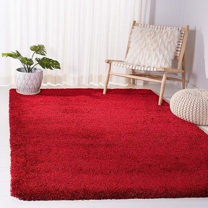 SAFAVIEH Milan Shag Collection Area Rug - 3' Square, Red, Solid Design, Non-Shedding & Easy Care, 2-inch Thick Ideal for High Traffic Areas in Living Room, Bedroom (SG180-4040)