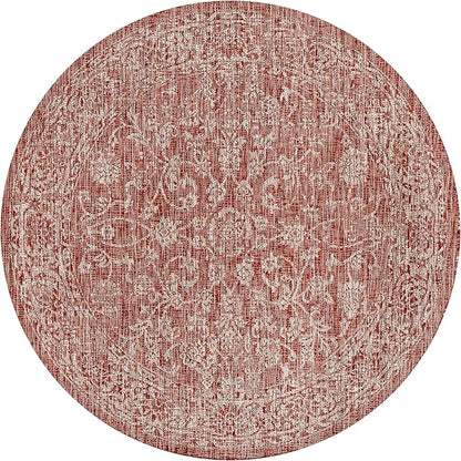 JONATHAN Y Weave Floral Indoor Outdoor Round Area Rug 3 Ft Red/Taupe, Tela Bohemian Textured for Backyard, Patio, Porch, Easy-Cleaning, High Traffic, Pet-Friendly, Non-Shedding (SMB100A-3R)
