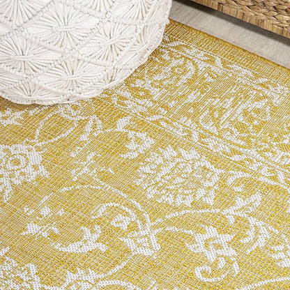 JONATHAN Y Weave Floral Indoor Outdoor Round Area Rug 5 Ft Yellow/Cream, Tela Bohemian Textured for Backyard, Patio, Porch, Easy-Cleaning, High Traffic, Pet-Friendly, Non-Shedding (SMB100E-5R)