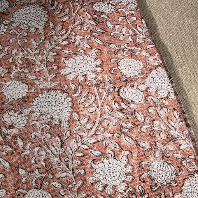 100% Pure Cotton Handblock Printed Throw Blanket, Soft 50" x 60" Fringed Floral Print Throw for Couch, Sofa, Chair, Bed - Cozy, Machine Washable, Comfortable Home Decor