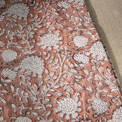 100% Pure Cotton Handblock Printed Throw Blanket, Soft 50" x 60" Fringed Floral Print Throw for Couch, Sofa, Chair, Bed - Cozy, Machine Washable, Comfortable Home Decor