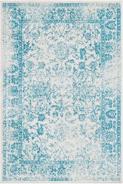 SAFAVIEH Area Rug 4x6 - Adirondack Collection - Ivory & Teal, Distressed Vintage Floral Design, Non-Shedding & Easy to Clean, Ideal for Living Room, Bedroom, Dining Space (ADR109D)
