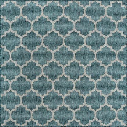 Unique Loom Outdoor Trellis Collection Area Rug (7' 10" Square, Teal/ Gray)