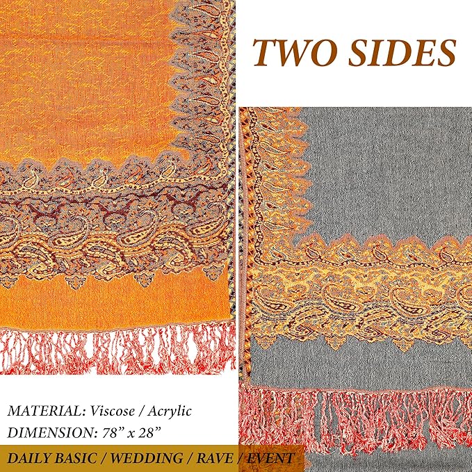 Achillea Big Paisley Pashmina Shawl Wrap for Women – Elegant Scarf for Weddings, Evening Dresses, Festivals & Daily Wear
