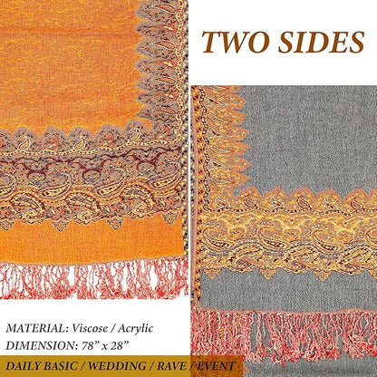 Achillea Big Paisley Pashmina Shawl Wrap for Women – Elegant Scarf for Weddings, Evening Dresses, Festivals & Daily Wear