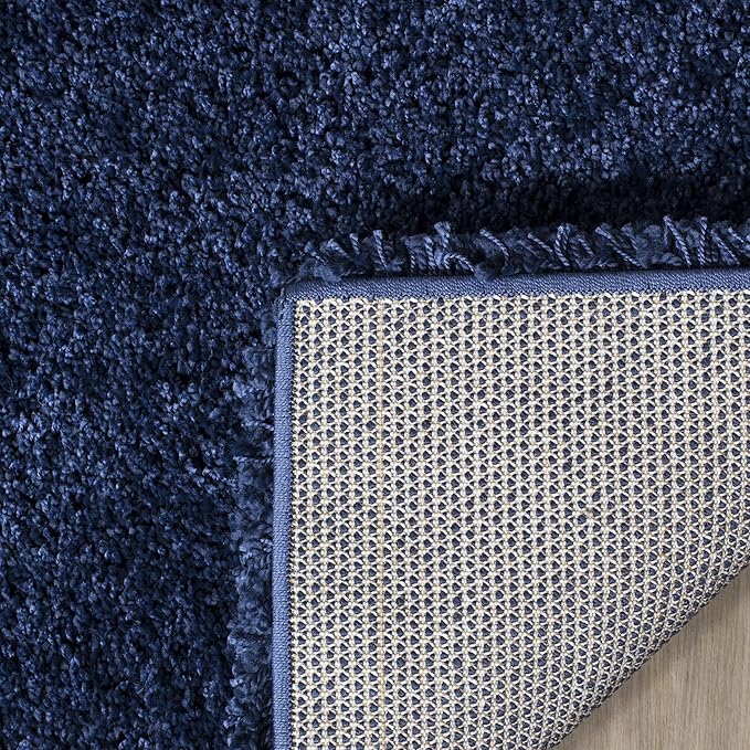 SAFAVIEH Milan Shag Collection Runner Rug - 2' x 12', Navy, Solid Design, Non-Shedding & Easy Care, 2-inch Thick Ideal for High Traffic Areas in Living Room, Bedroom (SG180-7070)