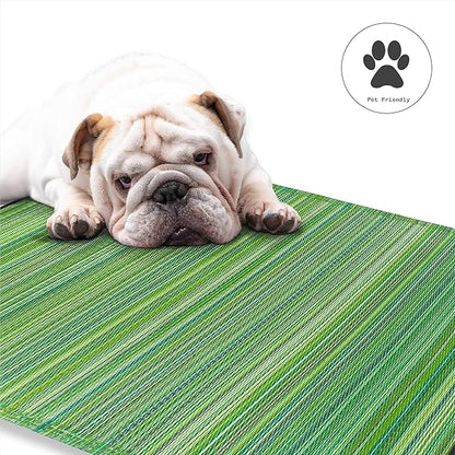 Fab Habitat Striped Outdoor Rug - Waterproof, Fade Resistant, Crease-Free, Reversible - Premium Recycled Plastic - Patio Porch Balcony Deck - Cancun Green - 8x10 ft