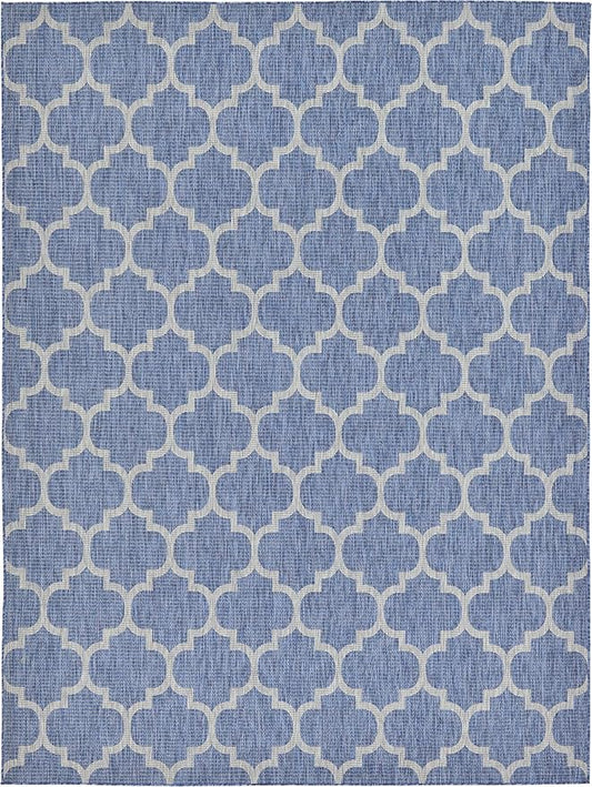 Unique Loom Outdoor Trellis Collection Area Rug (9' x 12' Rectangle, Navy Blue/ Ivory)