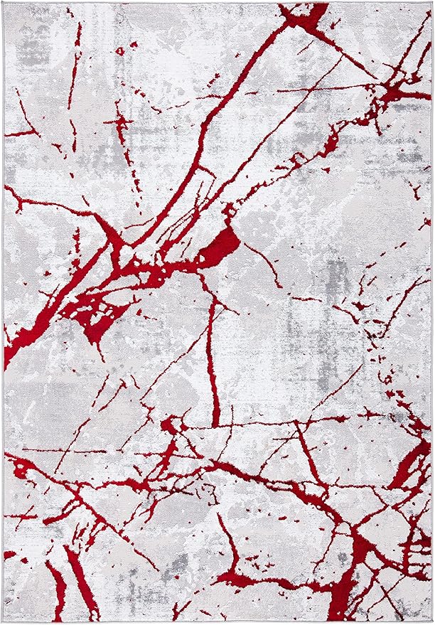 SAFAVIEH Amelia Collection Accent Rug - 3' x 5', Grey & Red, Modern Abstract Design, Non-Shedding & Easy Care, Ideal for High Traffic Areas in Entryway, Living Room, Bedroom (ALA293L)