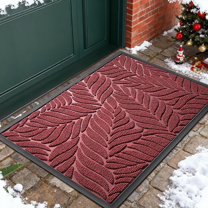 Yimobra Front Door Mat Outdoor Indoor, 29.5x17 All-Season Waterproof Door Mat Outside Entrance, All-Weather Non-Slip Outside Doormat for Garage Patio Entryway, Red