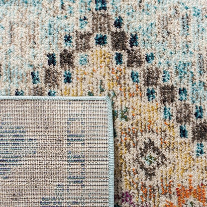 SAFAVIEH Madison Collection Area Rug - 3' Square, Blue & Yellow, Boho Diamond Distressed Design, Non-Shedding & Easy Care, Ideal for High Traffic Areas in Living Room, Bedroom (MAD418K)