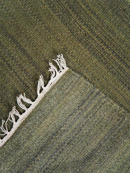 Rugsotic Carpets Hand Woven Flat Weave Kilim Wool ECO-Friendly Area Rugs - 8'x8', Square Shape, Olive Color, Solid Plain Design, Low Pile Handmade Area Rugs for Living Room, Bed Room (D00111)