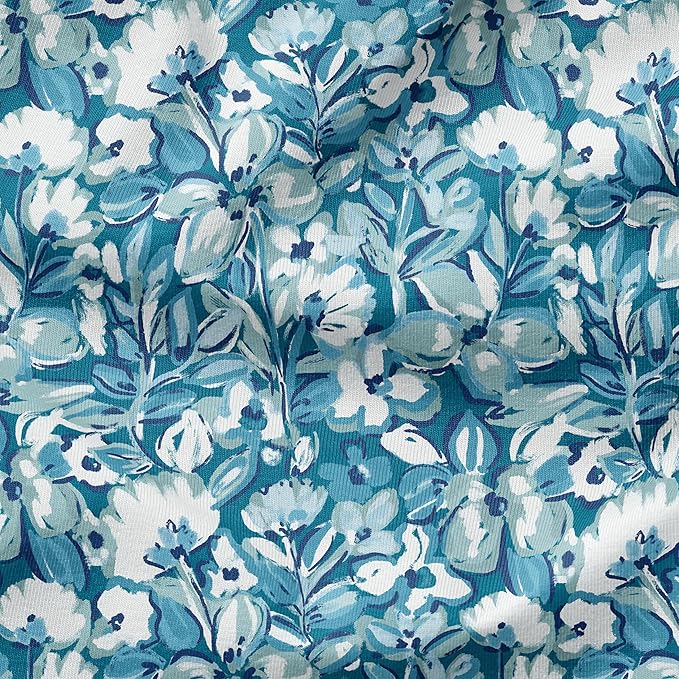 Arden Outdoor Midback Chair Cushion, 18 x 16.5, Rain-Proof, Fade Resistant Aqua Blue Fusion Floral