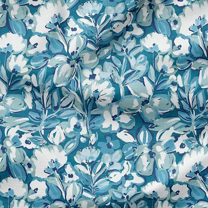 Arden Outdoor Midback Chair Cushion, 18 x 16.5, Rain-Proof, Fade Resistant Aqua Blue Fusion Floral