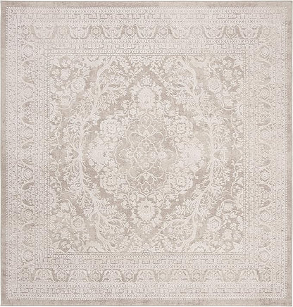SAFAVIEH Area Rug 8' Square - Reflection Collection - Large - Beige & Cream, Non-Shedding & Easy Cleaning, Ideal for Living Room, Bedroom, Dining Space (RFT668A)