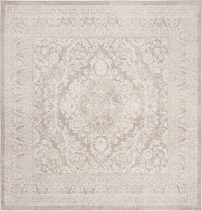 SAFAVIEH Reflection Collection Area Rug - 6'7" Square, Beige & Cream, Non-Shedding & Easy Cleaning, Ideal for Living Room, Bedroom (RFT668A)