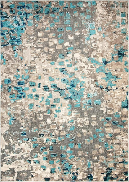 SAFAVIEH Monaco Collection Area Rug - 10' x 14', Grey & Light Blue, Boho Chic Abstract Watercolor Design, Non-Shedding & Easy Care, Ideal for High Traffic Areas in Living Room, Bedroom (MNC225E)