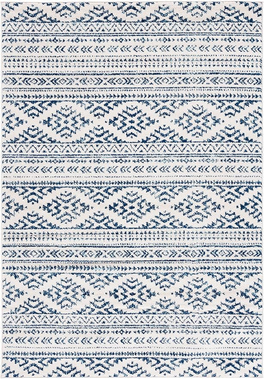 SAFAVIEH Tulum Collection Accent Rug - 2' x 5', Ivory & Navy, Moroccan Boho Tribal Design, Non-Shedding & Easy to Clean, Ideal for Front Door, Kitchen, Entryway, Foyer (TUL272D)