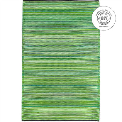 Fab Habitat Striped Outdoor Rug - Waterproof, Fade Resistant, Crease-Free, Reversible - Premium Recycled Plastic - Patio Porch Balcony Deck - Cancun Green - 8x10 ft