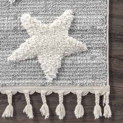 nuLOOM Raven Modern Stars High Low Shaggy Tassel Area Rug, 5x8, Light Grey