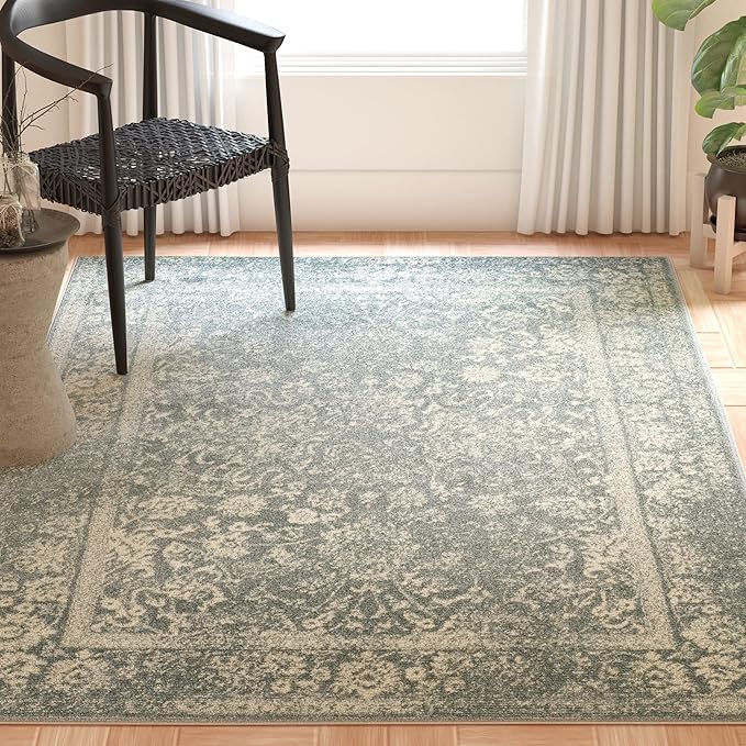SAFAVIEH Adirondack Collection Area Rug - 5'1" x 7'6", Slate & Ivory, Distressed Vintage Floral Design, Non-Shedding & Easy to Clean, Ideal for Living Room, Bedroom, Dining Space (ADR109T)