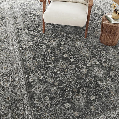 Black Runner Rug 2x5 Vintage Area Carpet Hallway Indoor Kitchen Washable Living Room Low Pile Traditional Distressed Retro Accent Throw Rug Non Slip for Laundry Bathroom Office Dining Room