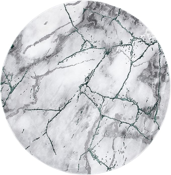 SAFAVIEH Craft Collection Area Rug - 4' Round, Grey & Green, Modern Abstract Design, Non-Shedding & Easy Care, Ideal for High Traffic Areas in Living Room, Bedroom (CFT877Y)