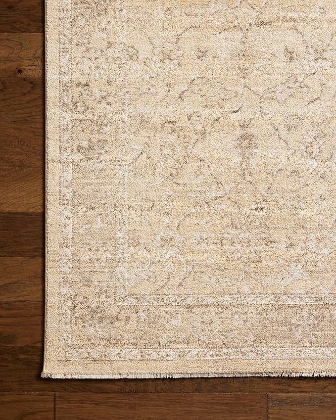 Loloi Chris Loves Julia Palma Collection PLM-10 Wheat/Bark 6'-3" x 9'-6" Fringe Area Rug Vintage Style Boho Living Room Bedroom Carpet