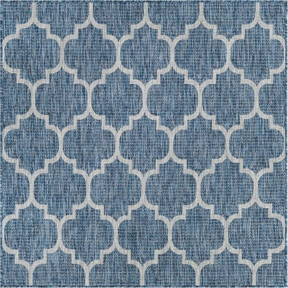 Unique Loom Outdoor Trellis Collection Area Rug (5' Square Navy Blue/Ivory)
